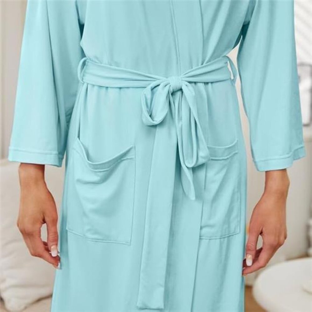 Short Robes for Womens Lightweight, Soft Womens Robe Spa Ladies Bathrobe/BLUE - Picture 6 of 6
